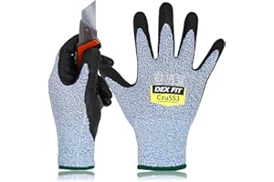 DEX FIT Gants de Travail Cru553 Résistants aux Coupures Niveau 5, Adaptation 3D Confortable Extensible, Agrippants Nitrile Durable, Smart Touch, Fins Légers, Lavables, Bleu 8 (M) 1 Paire