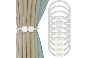 Oenothera 6 Pieces Magnetic Tie Backs for Curtains, Tie Backs for Curtains, Pearl Ball Curtain Magnetic TieBacks for Home, Office, Hotel Window Decorative（White）