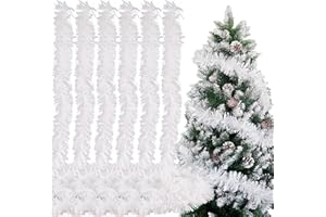 FLOFIA 12 Metros Espumilla de Navidad Blanca, Guirnalda Oropel para Decoración de Árbol de Navidad, 6 Piezas