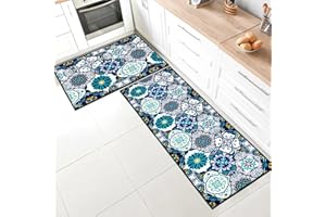 SHUAIG Küchenteppiche 2 Stück,Anti-Müdigkeit Rutschfestes Küchenmatten waschbar,Küchenmatte Set Mit Schiebeaufkleber Geeignet für Badezimmer/Wohnzimmer.(Style C,40 * 120+40 * 60cm)