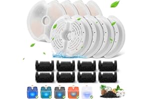 MUKKELA Filtro per fontana d'acqua per gatti, 8 pacchetti di filtri di ricambio per fontana per gatti da 67 oz/2L, 8 pacchetti di filtri e 8 pacchetti di filtri in schiuma per fontana per animali domestici