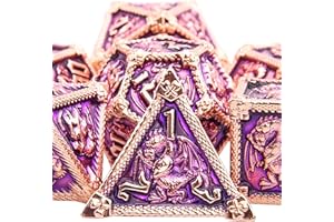 SIQUK Dados de metal de 7 troqueles para dados poliédricos DND con caja D20 D12 D10 D% D8 D6 D4 Juego de dados para Dungeons and Dragons Roll Playing Game RPG MTG Juegos de mesa (violeta con borde