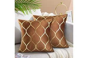 Hanrunsi Decorative Cushions Cover Set of 2 Brown and Gold Pillow Covers 40x40cm Cushion Case Soft Square Chocolate Pillowcase 16 x 16 inch