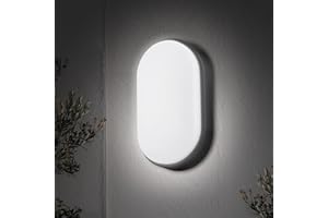 M EGA MEGACUBE 18W LED 4000K IP65 Flush Wall Mounted Oval Bulkhead Light Fitting with Black Trim for Indoor, Outdoor, Bath, Office, Hallway, Corridor, Utility, Garden, Shed, Workshop, Patio etc- Improved Version