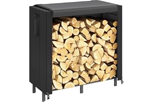 Lifewhite Drewniane Pudełko do Przechowywania Wewnątrz, 122 × 58,5 × 122 cm Drewna Opałowego na Zewnątrz z Wodoodporną Pokrywą Boczna Kieszeń do Wnętrz i na Zewnątrz, Czarna