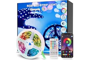 ‎LIWQOLX LED Strip 20m, Bluetooth LED Streifen Selbstklebend, RGB Led Band mit Fernbedienung und APP, Farbwechsel mit Musik, Dimmbar Led Lichterkette für Zuhause, Schlafzimmer, Küche, Decke, Party