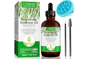 SKYVOV Rosmarinöl für das Haarwachstum 120ML - Premium Rosmarin ätherisches Öl für dünner werdendes trockenes beschädigtes Haar eingewachsene Nachwachsen Verlust Frauen Männer mit Silikon Scalp Massager