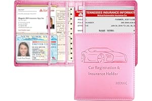 HIIXHC Car Registration and Insurance Holder, 5.5 x 5 Inch PU Leather Vehicle Glove Box Organizer Wallet Case Organizer for Insurance Card, Driver License, Essential Document, Paperwork