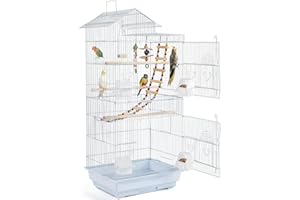 Yaheetech Cage Oiseaux Intérieur 46 x 35,5 x 99 cm avec Poignée avec 3 Jouets 4 Mangeoires 3 Perchoirs 1 Swing