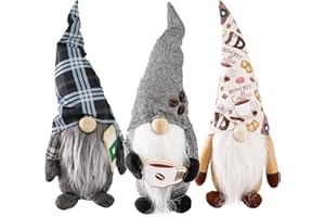 Okllen 3er Pack Kaffeezwerge Plüsch Kaffeebar Dekor, Karierte Schwedische Tomte GNOME Couchtisch Ornamente, Nordische Kaffeezwerge Geschenk für Thanksgiving, Neujahr, Bauernhaus, Wohnkultur, 3 Stile