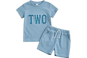 HZPHQY Toddler Baby Boy Girl First 1st Birthday Outfit T Shirt Shorts Infant Summer Waffle Clothes