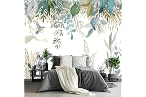 Naturempress Papier Peint Panoramique Colibri Élégant À Feuilles Tropicales Papier Peint Intissé Tapisserie Poster Mural pour Salon Chambre Décoration Murale