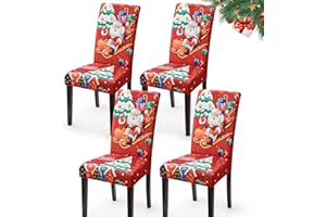 EOZAKAVOD Coprisedie Natalizie Set di 4 Coprisedia con Schienale Elasticizzato Fodere per Sedie Universale Coprisedia per Sala da Pranzo Lavabile Coperture per Sedie per Feste Décor (Set di 4, Babbo Natale)