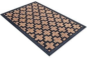 Comart - Zerbino Capitol - 40x60 cm - Zerbino in Cocco con Disegni in Gomma - Tappeto per Ingresso Esterno e Interno - Fondo Antiscivolo Gommato - Facile da Pulire - Rettangolare - Design Cross