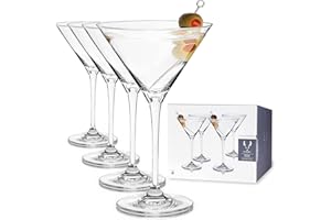 Viski Reserve European Crystal Martini Bicchieri da cocktail in cristallo senza piombo, 4 bicchieri da cocktail con stelo in cristallo europeo, set di 4, 207 ml