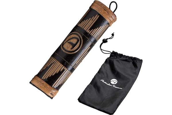 Bâton de pluie 20 cm en bambou sculpté relief - Rainstick percussion instrument de musique méditation - Baton de pluie en bois naturel avec sac nylon - Australian Treasures