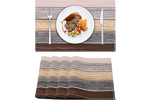 HANRUNSI Tovagliette Set di 4 Tovaglietta Americana Lino Resistente al Calore Antiscivolo e Lavabile per Tavola e Cucina Strisce di Legno Marrone Grigio Design 45 X 32 cm Tovagliette All'americana (Marrone)