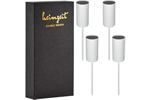 ‎HEIMZEIT heimzeit Kerzenhalter zum Stecken für Stabkerzen Ø22 mm und Tischkerzen aus Metall [4 Stück, Rund] Farbe: Weiß, Stilvolles Design, Kerzenstecker Adventskranz für eine Elegante Raumdekoration