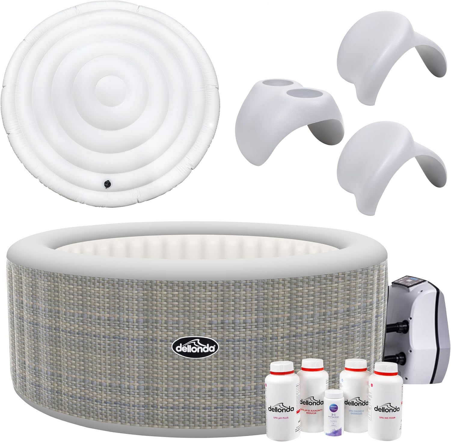 Dellonda 4-6 Person Inflatable Hot Tub Spa Starter Kit with Smart Pump - Rattan Effect - DL101