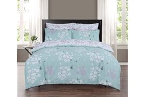Indus Textiles 100% Pure Cotton Reversible Patterned Duvet Cover Sets, Blossom Duckegg - Single