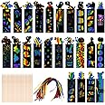 OSLINE 48 PCS Party Bag Fillers for Kids Scratch Art Paper,Christmas Birthday Gift Tags Rainbow Scratch Art Bookmark DIY Craft Kits for Kids Girls Boys ,Wooden Stylus and Ribbons