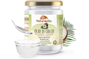 NaturaleBio Olio di Cocco Biologico Vergine 200 ml. Crudo e Spremuto a Freddo. Organico e Naturale. Bio Nativo e non Raffinato. Origine Sri Lanka.