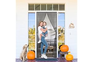 CGUOZI Magnetic Screen Door, 150 x 200 cm Fly Door Screen Easy to Install Close Automatically for Balcony Sliding Living Room Children's Room Black