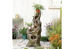 Bumilgar Garden Water Features 5-Tiers Large Cascading Realistic Tree Trunk Natural Waterfall Outdoor Fountain Resin Imitation Wood with LED Lights for Garden, Patio, Porch 101 CM