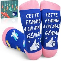 Chaussettes Brodées Personnalisées Grands-Parents - 2 Paires Mamie Papy Cadeau Noël