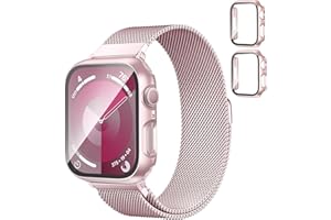 PWJCLT Magnetic Band and Case for Apple Watch Band 40mm 41mm 38mm 44mm 45mm 46mm 42mm Women/Men,Stainless Steel Milanese Loop Bracelet Strap with Cover Combo iWatch Series 11 10 9 8 7 6 5 4 3 SE