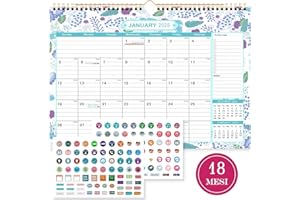 Benjia Calendario da muro tavolo 18 Mesi, A4 calendari Gen. 2025 a Giu. 2026, calendar famiglia ufficio, planner mensile Calendari per Parete, agenda planning mensile, fiore 30x22 cm