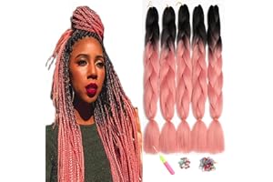 ShowJarlly Jumbo Treccia Capelli, Capelli Treccine Africane Extensions 5 Pezzi, 24 Pollice Sintetici Kanekalon Intrecciare I Capelli Estensioni Per Crochet Torsione Estensiones(Nero/Rosa)
