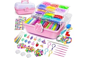 ROSHUKG 50 Colours Loom Bands Making Kit with 3 Layer Container, DIY Rubber Band Refill Kit for Boys Girls Weaving Gift(Pink)
