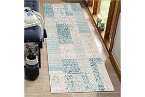 BORKOY Moroccan Carpet Runner 120x240cm Green Pattern | Non-Slip Hallway & Kitchen Rug | Extra Long Washable Floor Mat for Entryway Living Room Laundry Room | Polyester Runner with Anti-Skid Backing