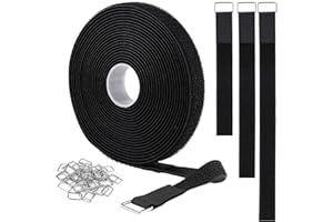 YMCRLUX 5m Klettband mit 25 Metallschnalle, Frei Zuschneidbar Klettverschluss Band - 2cm Breit, Wiederverschließbar Klett Kabelbinder zum Organisieren Ihrer Kabel, Schnüre, Schläuche usw