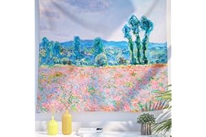 Berkin Arts Decoración Tapiz para Colgar en la pared Fondo de Tela de Poliéster Premium Post impresionismo Campo psicodélico 150 x 200 CM(Claude Monet - Campo de Amapolas)