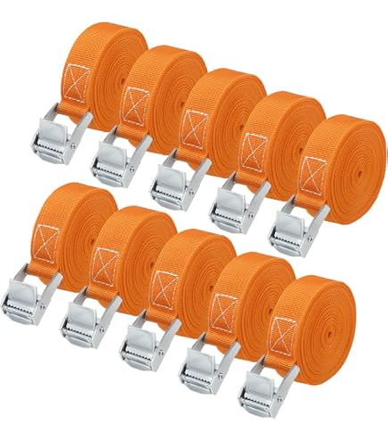 Lot De 10 Sangles D'Arrimage 1m Orange - Boucle Serrage Rapide, Charge 250kg Pour Vélo, Moto, Bagages