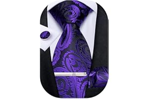 DiBanGu Men's Necktie Handkerchief Silk Paisley Floral Tie Pocket Square Cufflinks Tie Clip Set