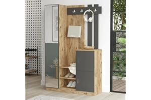 Dmora Mobile da Ingresso Australis, Entratina Appendiabiti, Composizione per atrio, Consolle portaoggetti Multifunzione, 114x38h180 cm, Quercia e Antracite