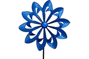 TIN DREAMS FACTORY | Moulin à Vent de Jardin - Moulin en métal Bleu résistant - Décoration extérieure Originale - Jardin, Patio et terrasse - Ornement décoratif Rotatif Durable avec Mouvement Fluide