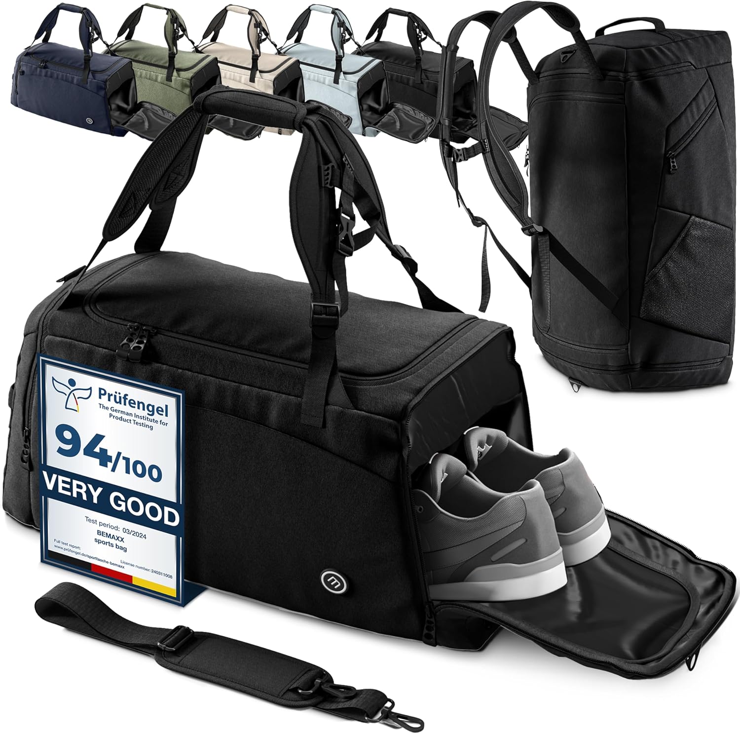 Bolsa Deporte Fitness + Mochila Función y Compartimento para Zapatos: Separada Seco y Humedo | 40/60L Deportivo Viaje Gimnasio Natacion Fin de Semana Travel Duffle Bag Equipaje Mano| Hombre Mujer
