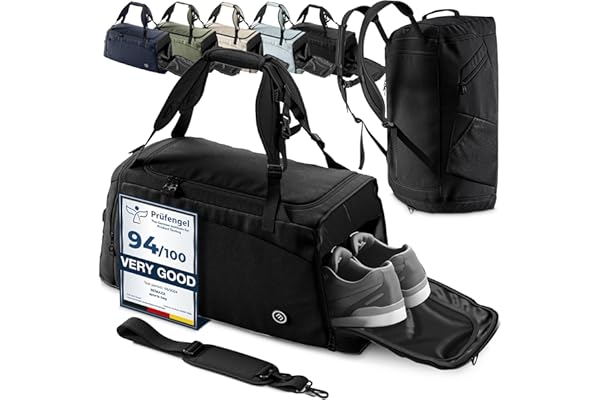 Sac de Sport Homme/Femme + Fonction à Dos, Compartiment Chaussures, Trousse Toilette | 40/60L Cabas de Fitness Voyage Bain Bagage Gym Football Basket-Ball Tennis Yoga Gym Boxe Entraînement Bag