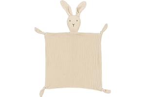 ZIGJOY Bambino Coperta di Sicurezza Mussola di Cotone Organico al 100% Coperta lenitiva Lovey Baby Security coperta Coperta di per coccole Regali per Ragazzi e Ragazze Neonato Coniglio