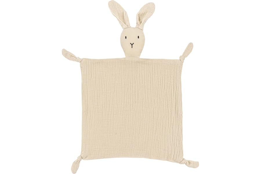 ZIGJOY Baby Comforter Blanket Muslin Cotton Security Blanket Bunny Lovey Boy Girl Unisex Soft Baby Gift for Infant Newborn Toddler, Khaki