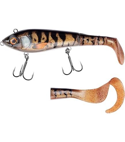 PREDILURES Pike Soft Lure Cannibal 3D Hybrid 140-155mm 28g, Sinking Swimbait With Fire & Paddle Tails