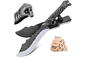 Purple Dragon Outdoor Messer Großes - 5mm Klingenrücken, Survival Messer aus Manganstahl, Full Tang Machete mit Zinklegierungs-Griff und Scheide, Ideal für Holz hacken, Geschenk für Männer, Schwarz