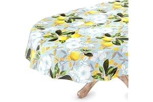 ANRO Tovaglia cerata, lavabile, ovale, 140 x 220 cm, con bordi ritagliati, limoni