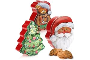 Com-Four® 3X Barattolo per Biscotti Natalizi, Scatola in Latta con Coperchio [Selezione Varia] (3 Pezzi - Mix Rosso)