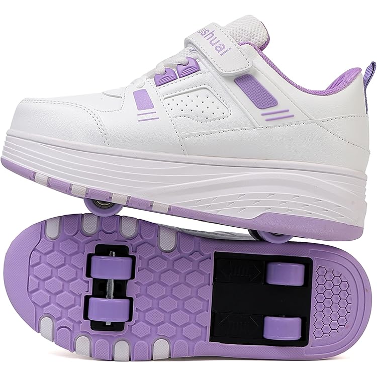 Mateju Jongens meisjes schoenen met 4 wieltjes, modieuze glanzende skateboardschoenen, rolschaatsen voor kinderen en volwassenen, met afneembare wieltjes, outdoor gymschoenen, sneakers, sportschoenen