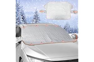 Sunhotty Car Windshield Cover, Car Front Windshield Snow Cover, Windscreen Cover Magnetic Thick Windshield Frost and Ice Cover with 9 Magnets and Side Mirror Cover, Fit for Most Cars, 225x110cm